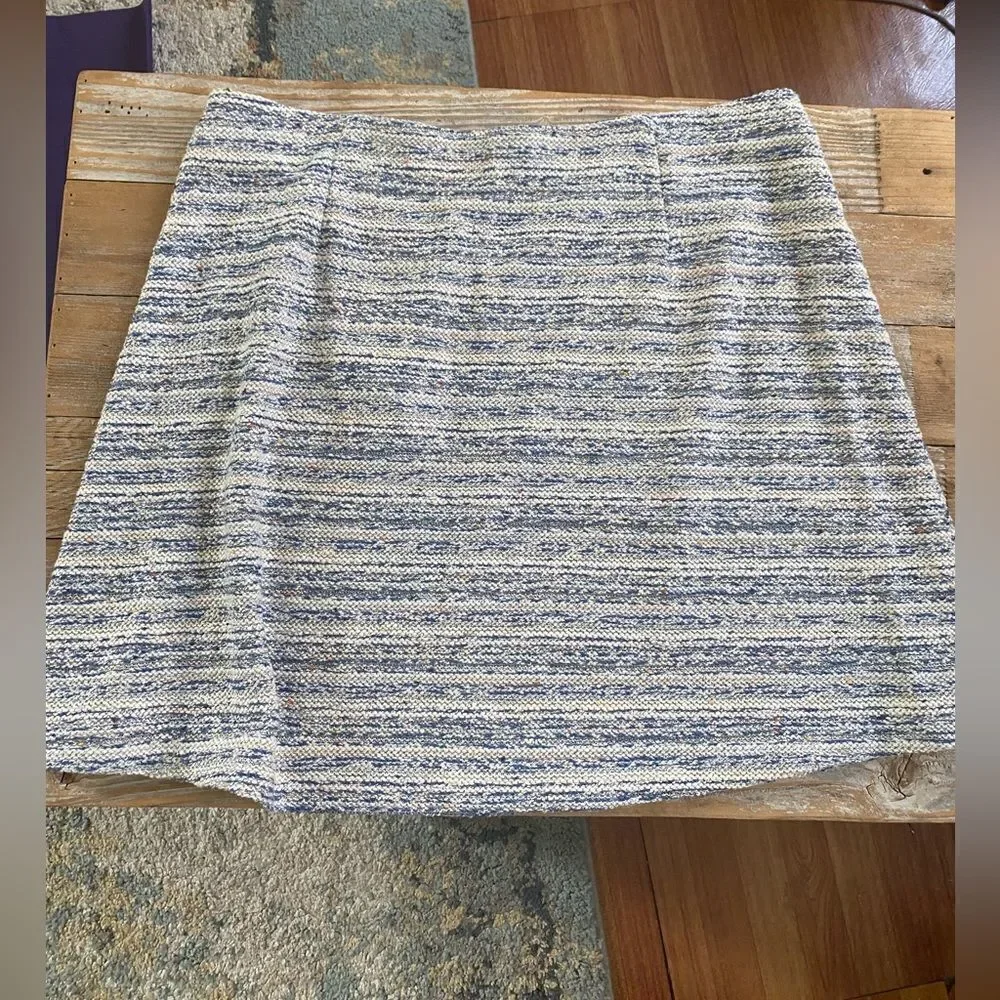 Loft Women Skirts Loft Blue Cream Tweed Boucle Flippy Swing Pocket Skirt Pull On
